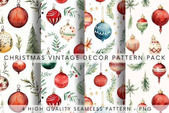 4 Christmas Vintage Decoration Patterns for Digital and Physical Projects