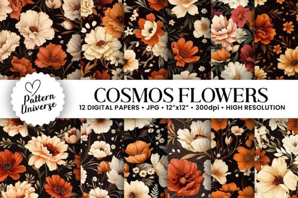 Cosmos Flowers Seamless Patterns