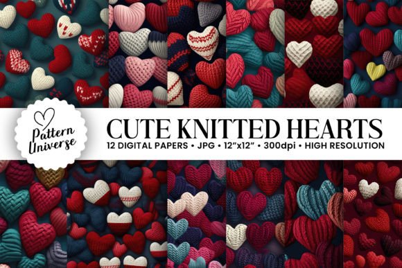 Cute Knitted Hearts Seamless Patterns