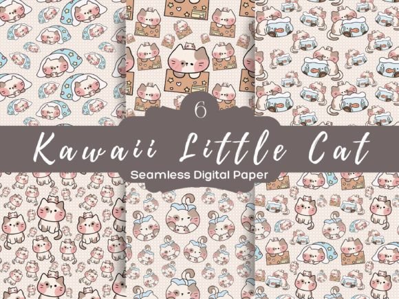 Kawaii Little Cat Seamless Patterns