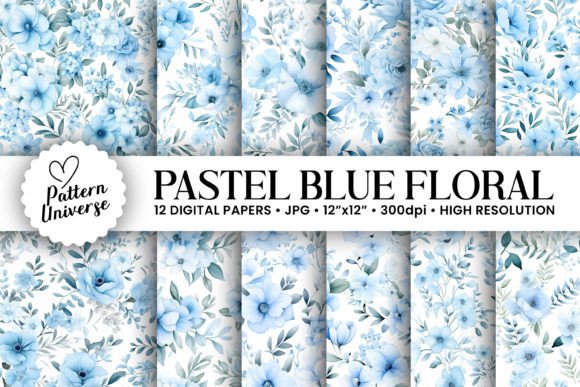 Pastel Blue Watercolor Floral Patterns for Creative Projects