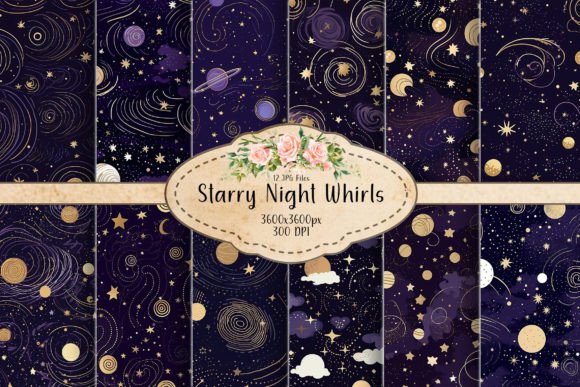 Starry Night Whirls Seamless Patterns: A Celestial Escape in Every Design