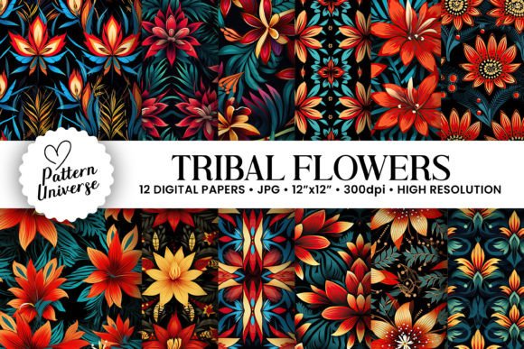 Tribal Flowers Seamless Patterns