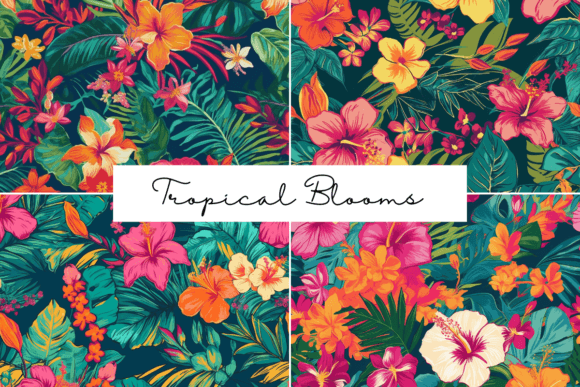 Tropical Blooms Seamless Patterns