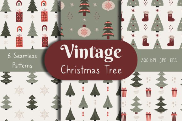 Vintage Christmas Tree Seamless Patterns and Trendy Minimalistic Christmas Bundles